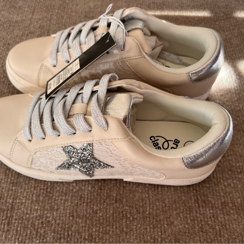 Cream and Silver Art Class Star Sneakers